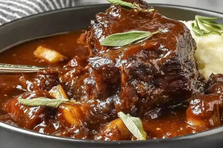 Tender Pork Shoulder with Caramelized Apples, Sage Rich Pan Gravy