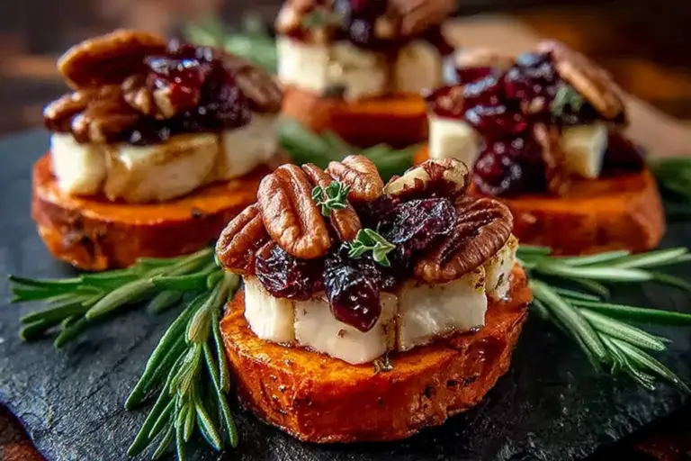 Sweet Potato Rounds with Brie, Cranberry & Pecans