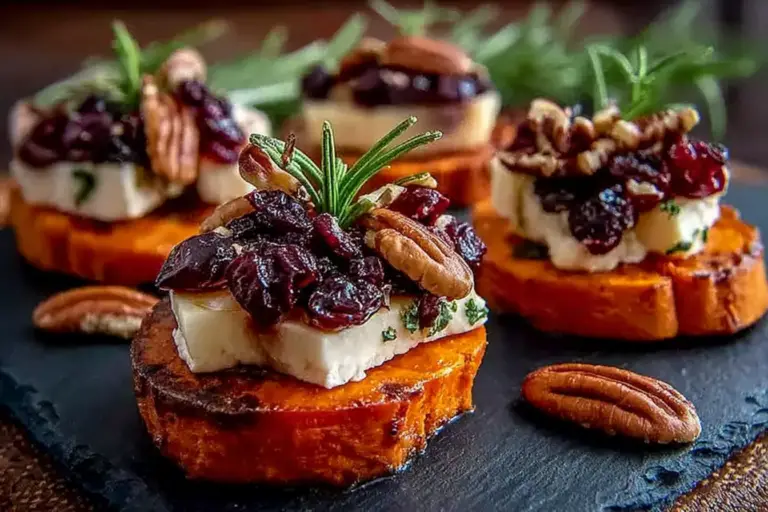 Sweet Potato Rounds with Brie, Cranberry & Pecans