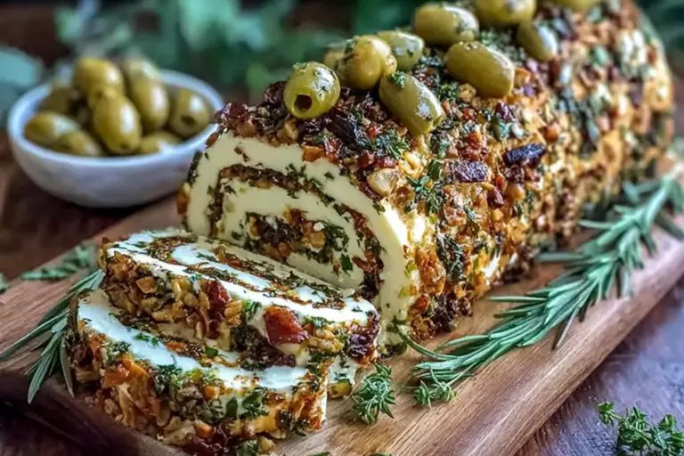 Mediterranean Olive Tapenade Layered Cheese Log