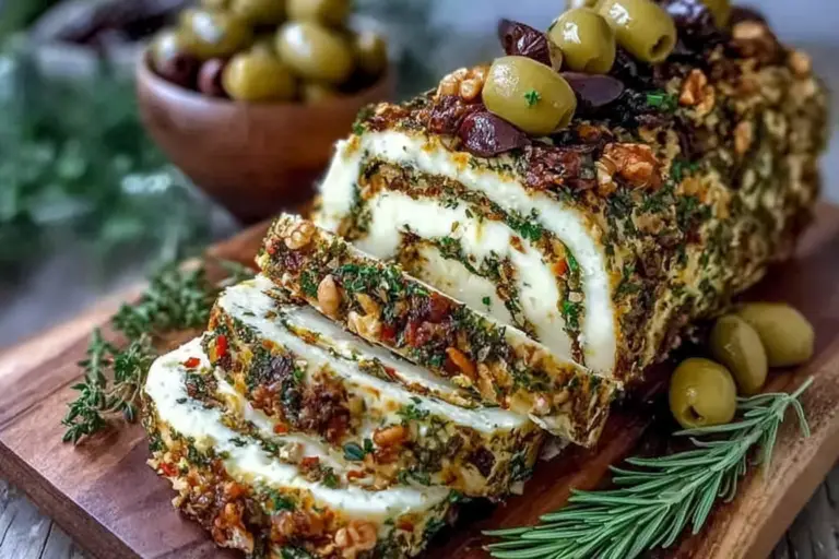 Mediterranean Olive Tapenade Layered Cheese Log
