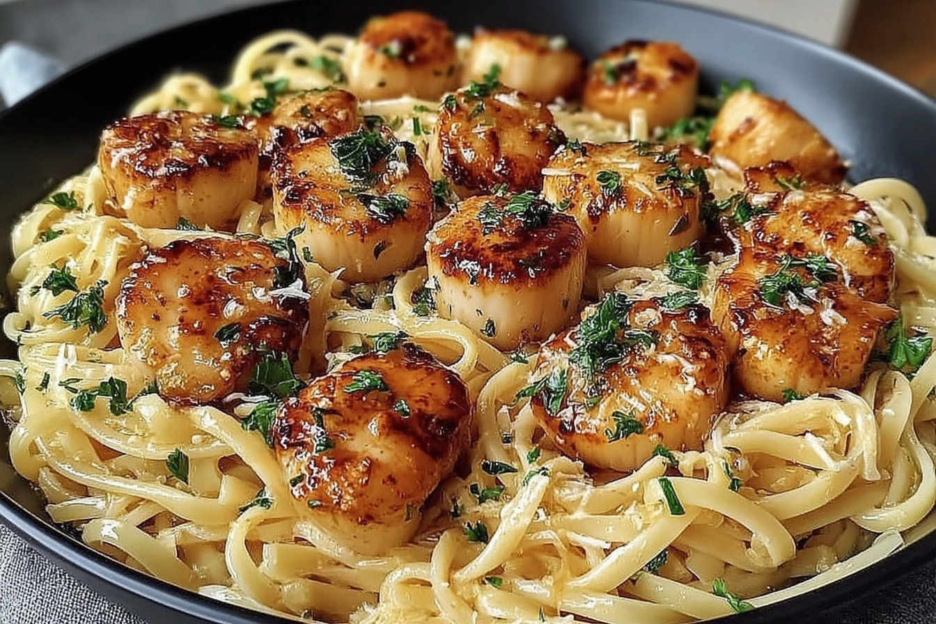 Garlic Butter Scallops with Linguine