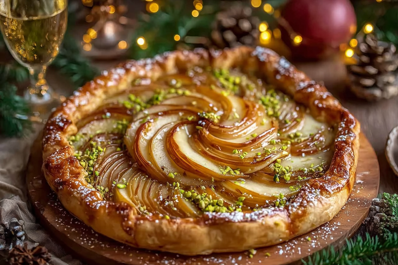 Pear Pistachio Holiday Tart