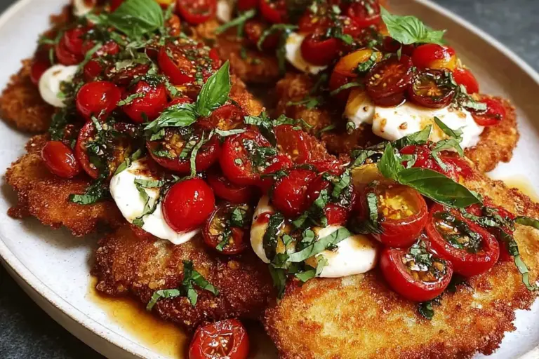 Italian Basil Chicken Cutlets with Tomato and Burrata Topping
