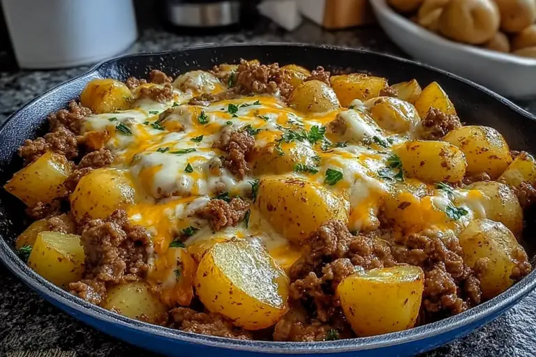 Cheesy Ground Beef and Potato Skillet
