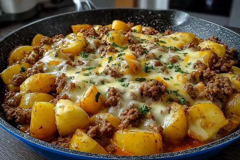Cheesy Ground Beef and Potato Skillet