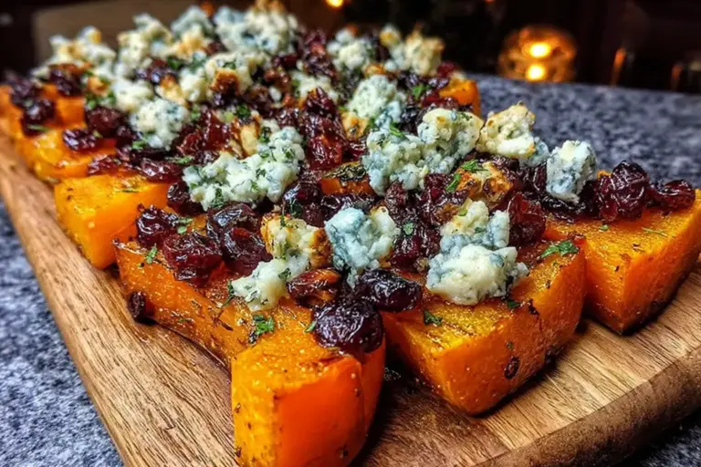 Caramelized Butternut Squash with Gorgonzola and Cranberry-Balsamic Glaze