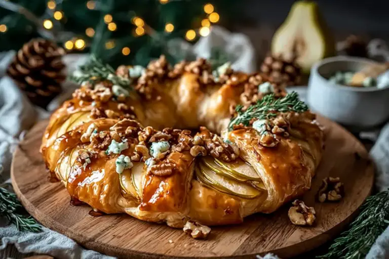 Pear, Blue Cheese Hazelnut Puff Pastry Wreath