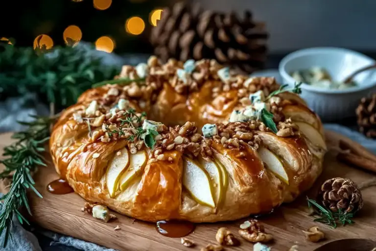 Pear, Blue Cheese Hazelnut Puff Pastry Wreath