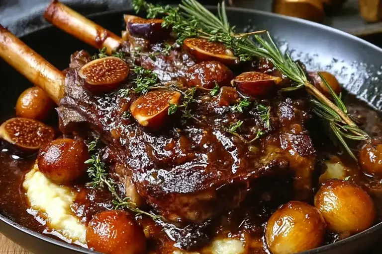 Slow-Braised Lamb Shanks with Figs Balsamic Glaze