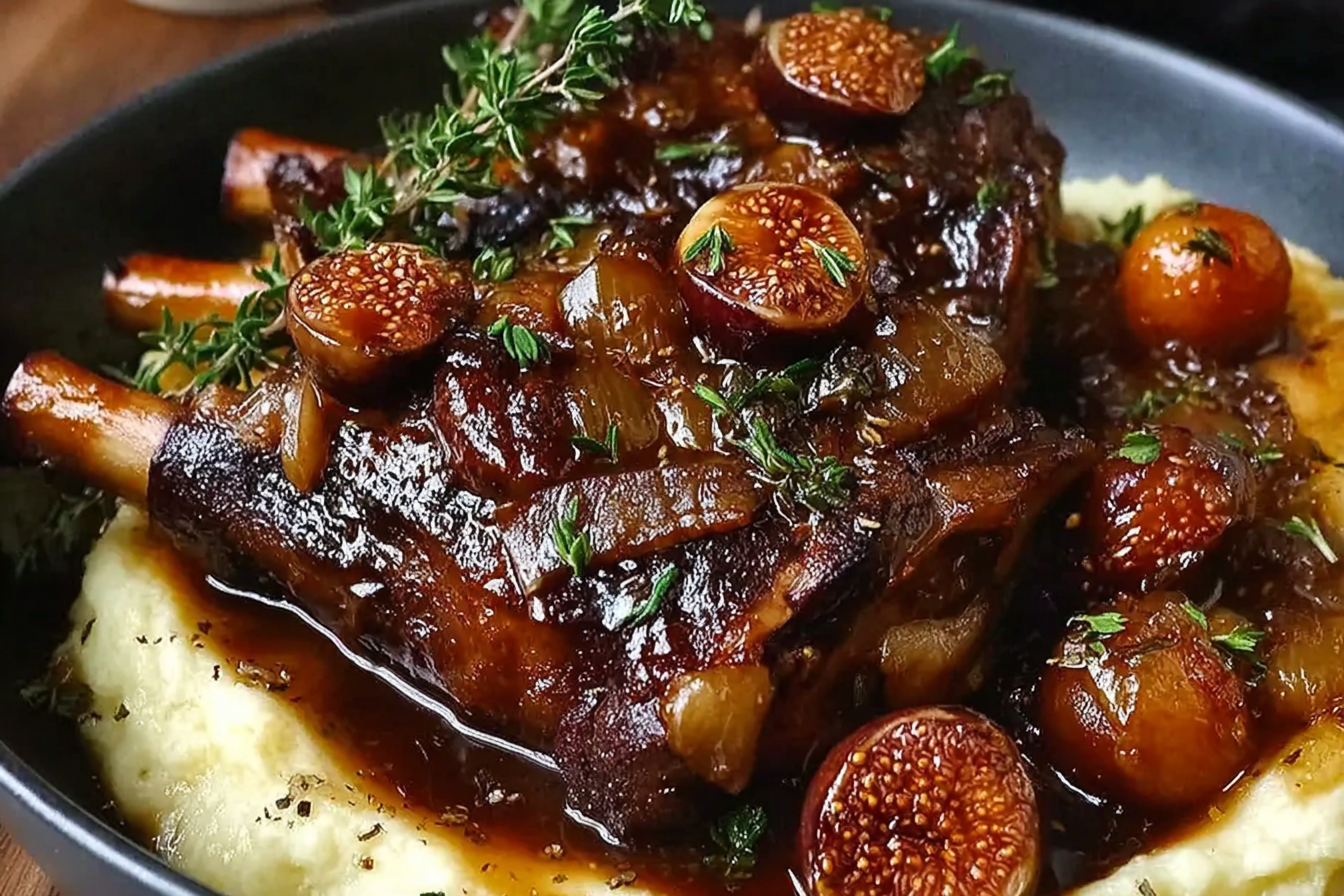 Slow-Braised Lamb Shanks with Figs Balsamic Glaze