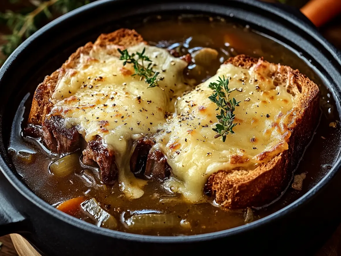Bowls of steaming short rib soup topped with fresh herbs, showcasing the comforting and flavorful final dish.