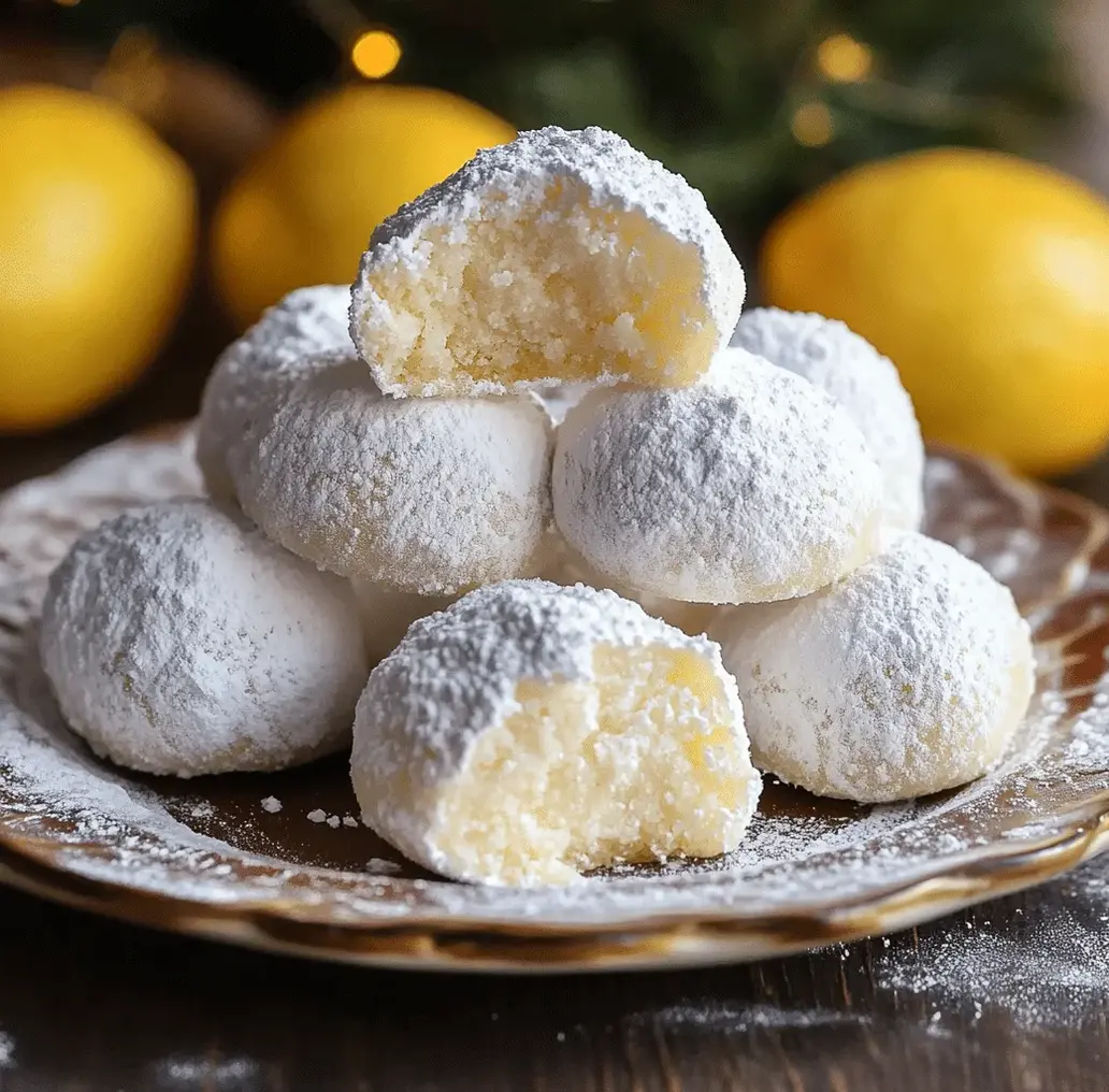 Close-up of the lemon cream filling oozing from a freshly bitten Zesty Lemon Cream Snowball Cookie, highlighting the creamy texture and bright lemon hue.