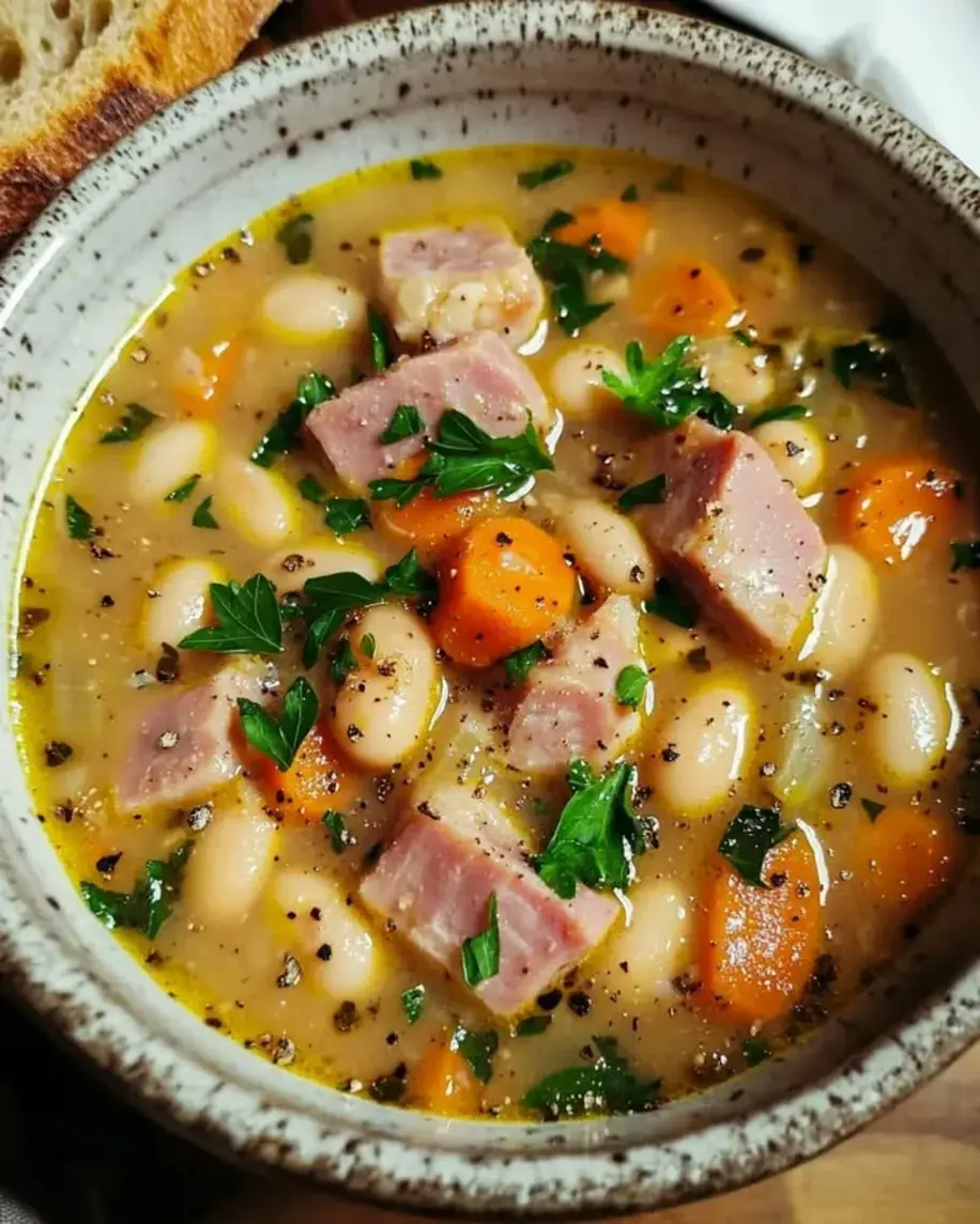 Another delicious view of the soup being served with bread