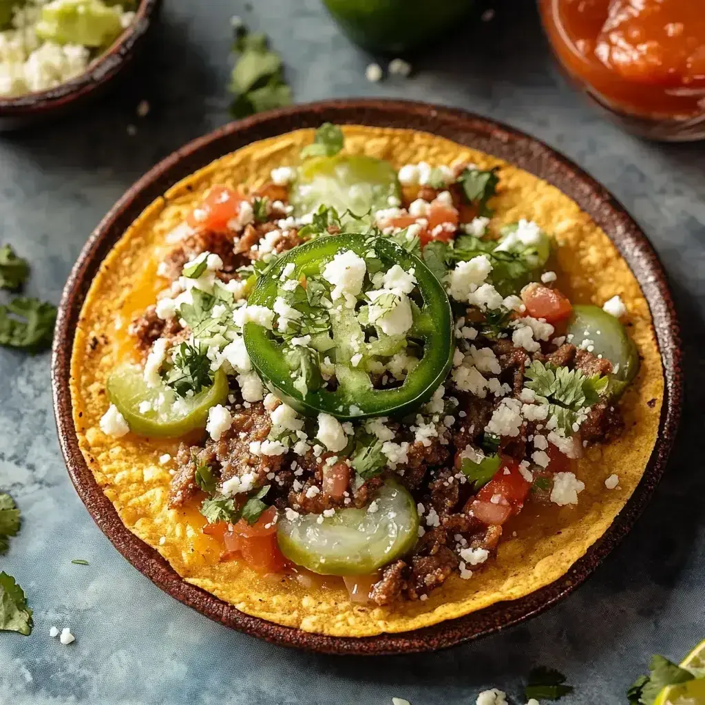 Colorful toppings for Mexican Tostadas arranged on a counter.