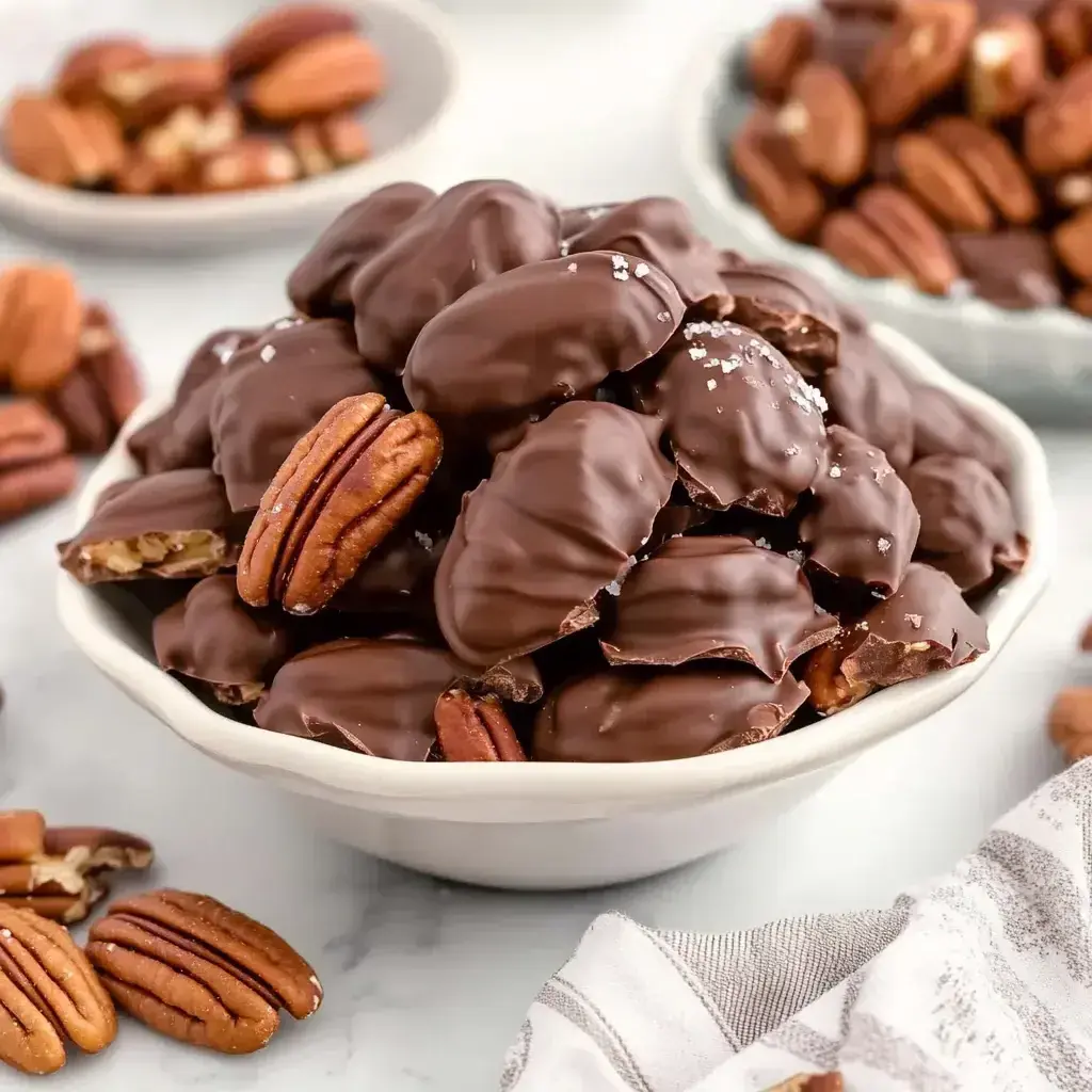 Finished chocolate covered pecans arrangement ready for serving