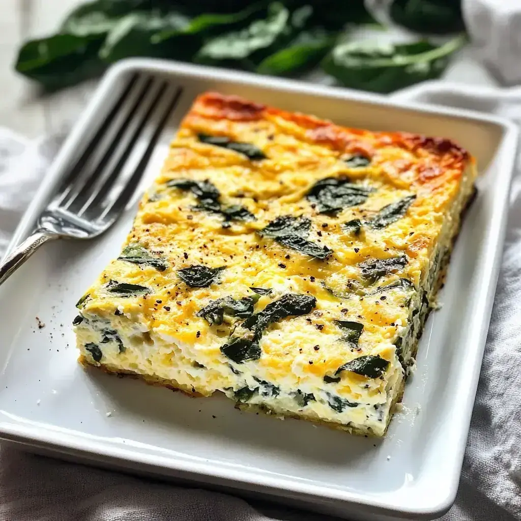 Sliced Cottage Cheese Egg Bake ready to serve with garnishes