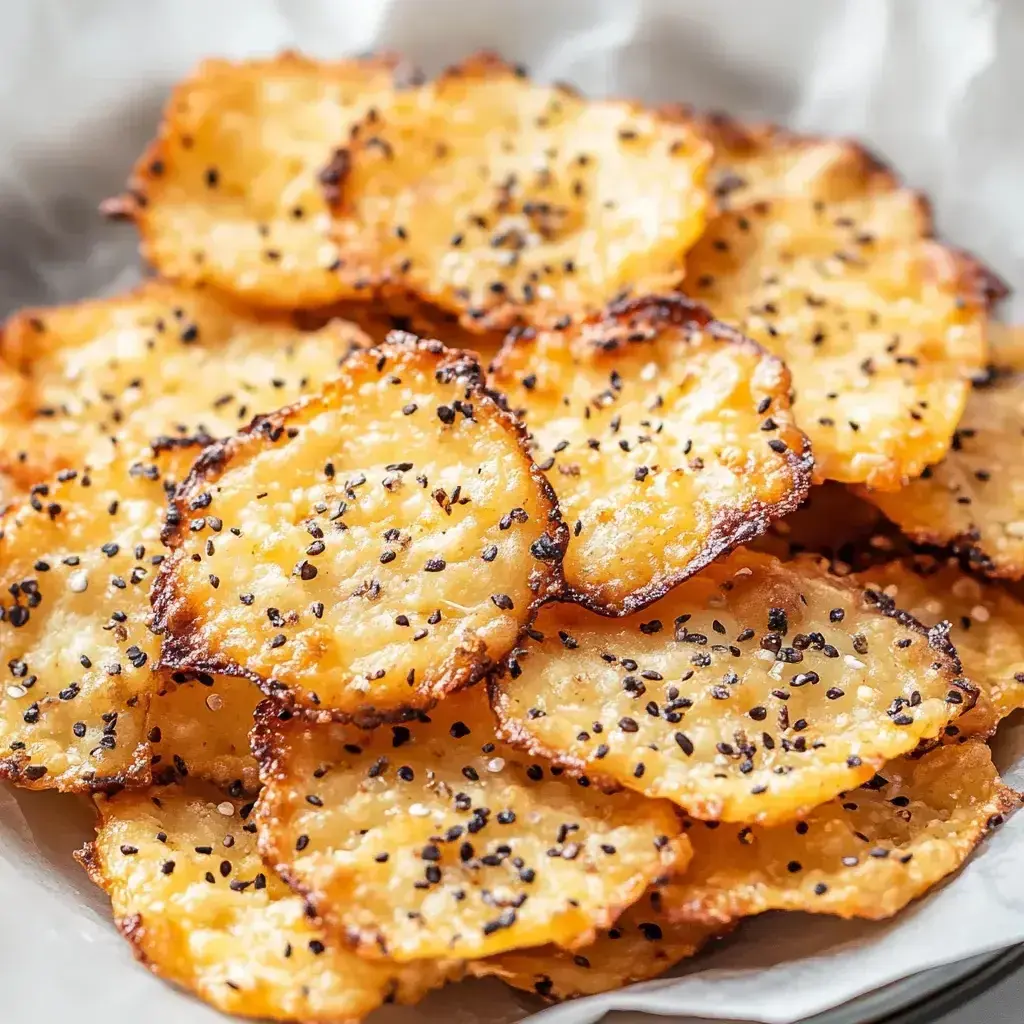 Finished 1 Ingredient Cottage Cheese Chips spread out on a plate, ready to serve, highlighting their golden, crunchy appearance.