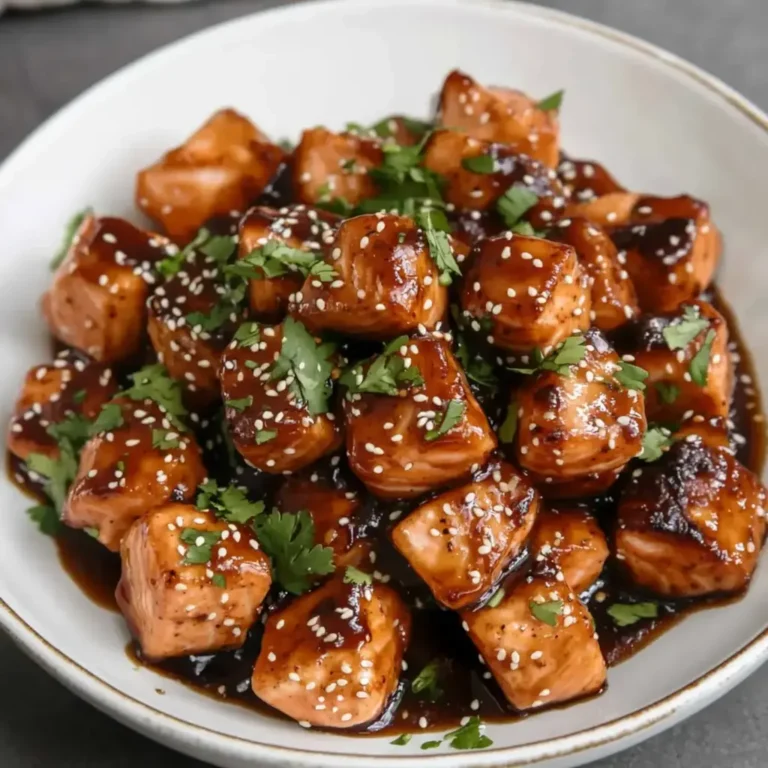 Honey Garlic Salmon Bites in a Skillet