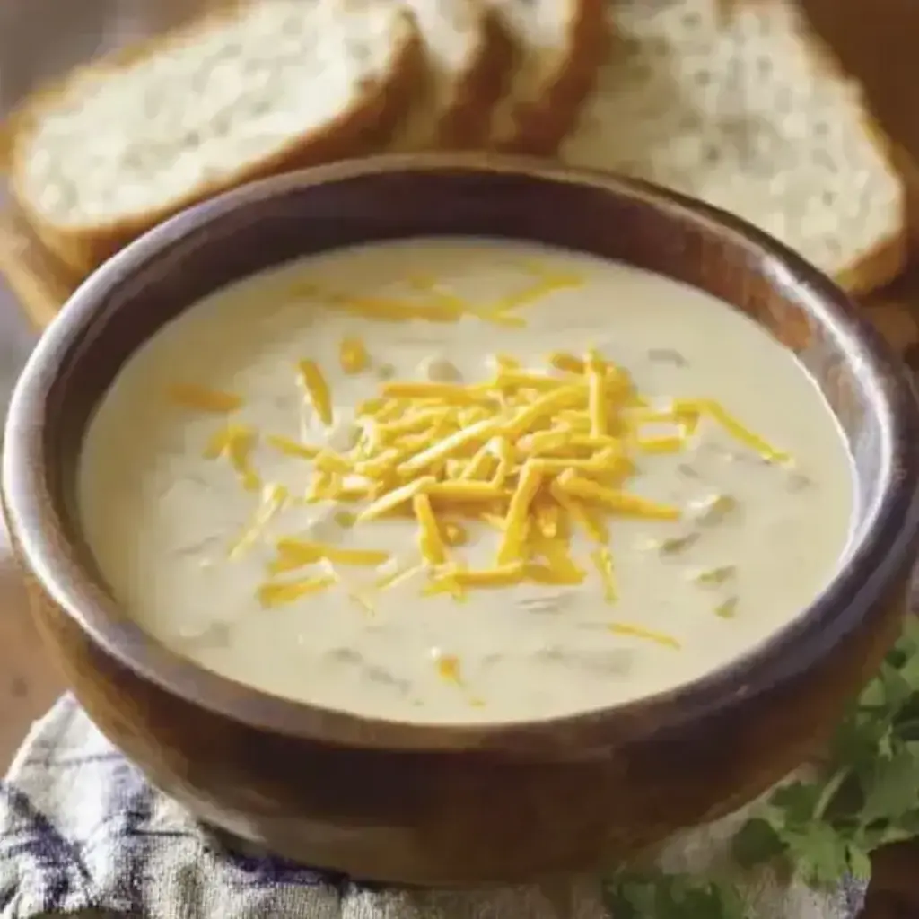 Creamy Outback Steakhouse Walkabout Soup served in a bowl, garnished with chives