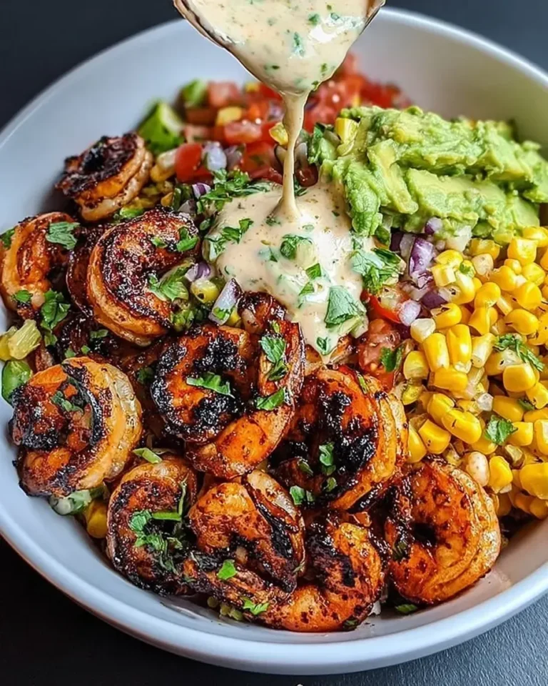 Grilled Shrimp Bowl Recipe with Creamy Garlic Sauce and Seafood Dishes