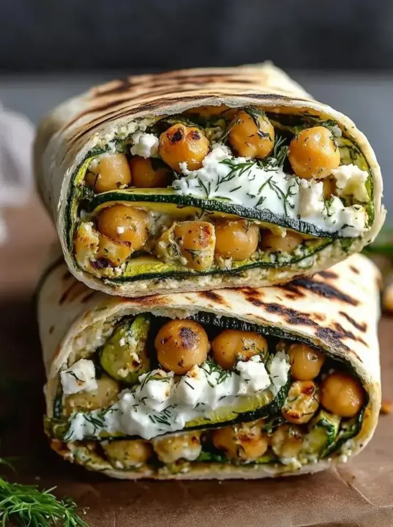 Grilled Zucchini Feta Chickpea Wrap with Herbed Yogurt