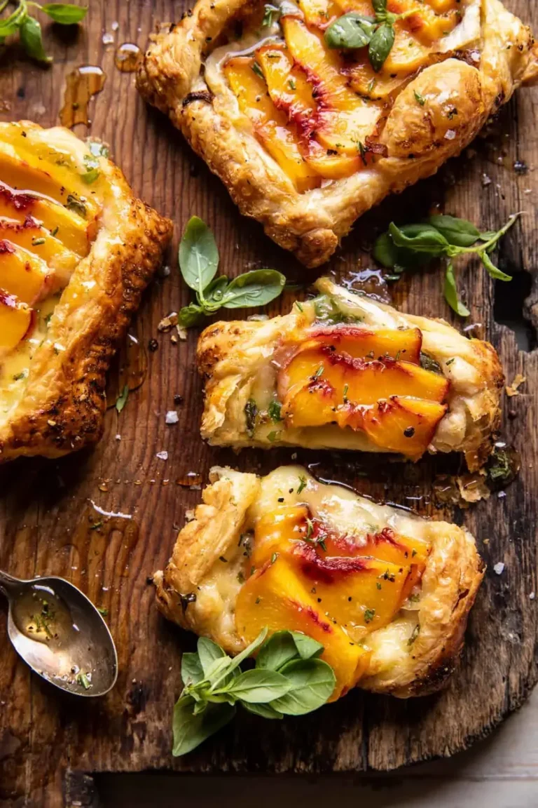 Peach Brie Pastry Tarts with Peppered Rosemary Honey.
