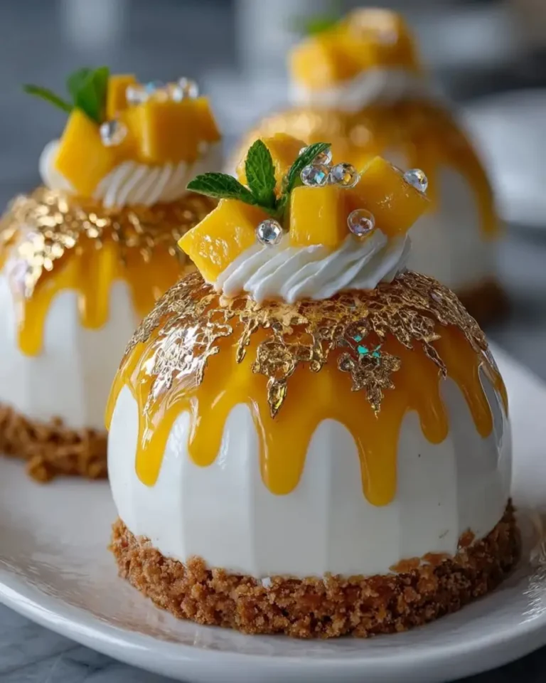 Golden Mango Cheesecake Domes with Crystal Mirror