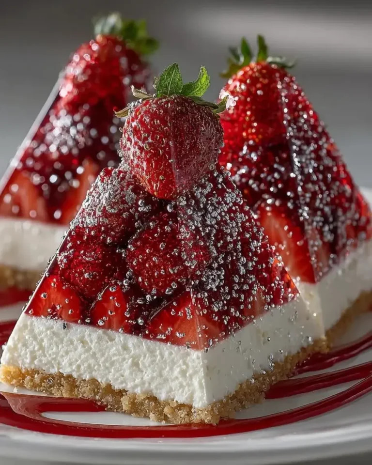 Strawberry Vanilla Cream Pyramids with Mirror Glaze