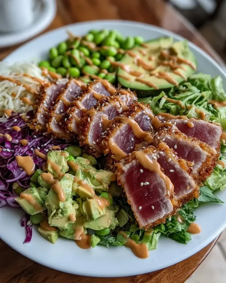Seared Sesame Tuna Edamame Bowl with Miso Ginger Drip