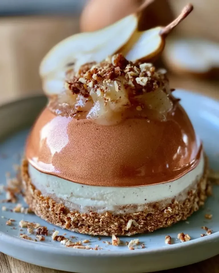 Copper Spiced Pear Velvet Bombs with Mirror Glaze