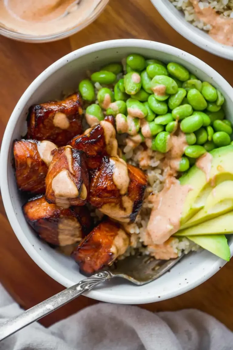 Crispy Air Fryer Teriyaki Salmon Bites Bowl