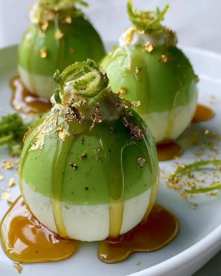 Jade Lime Cheesecake Spheres with Liquid Gold Drizzle