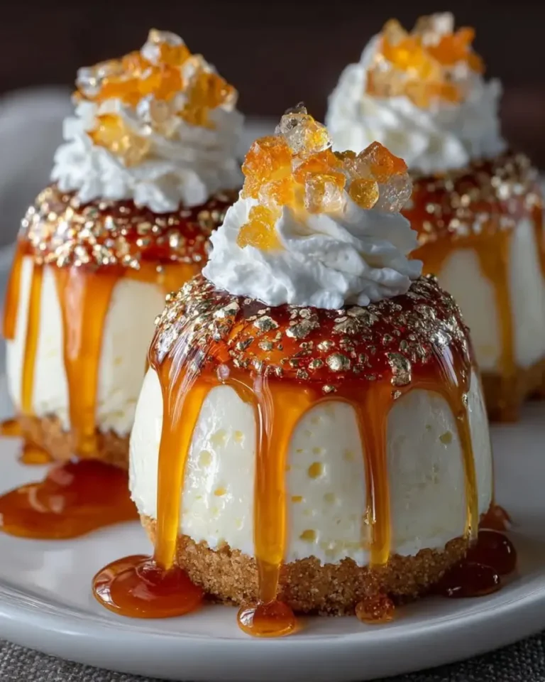 Golden Apricot Honey Cheesecake Bombs with Crystal Shell