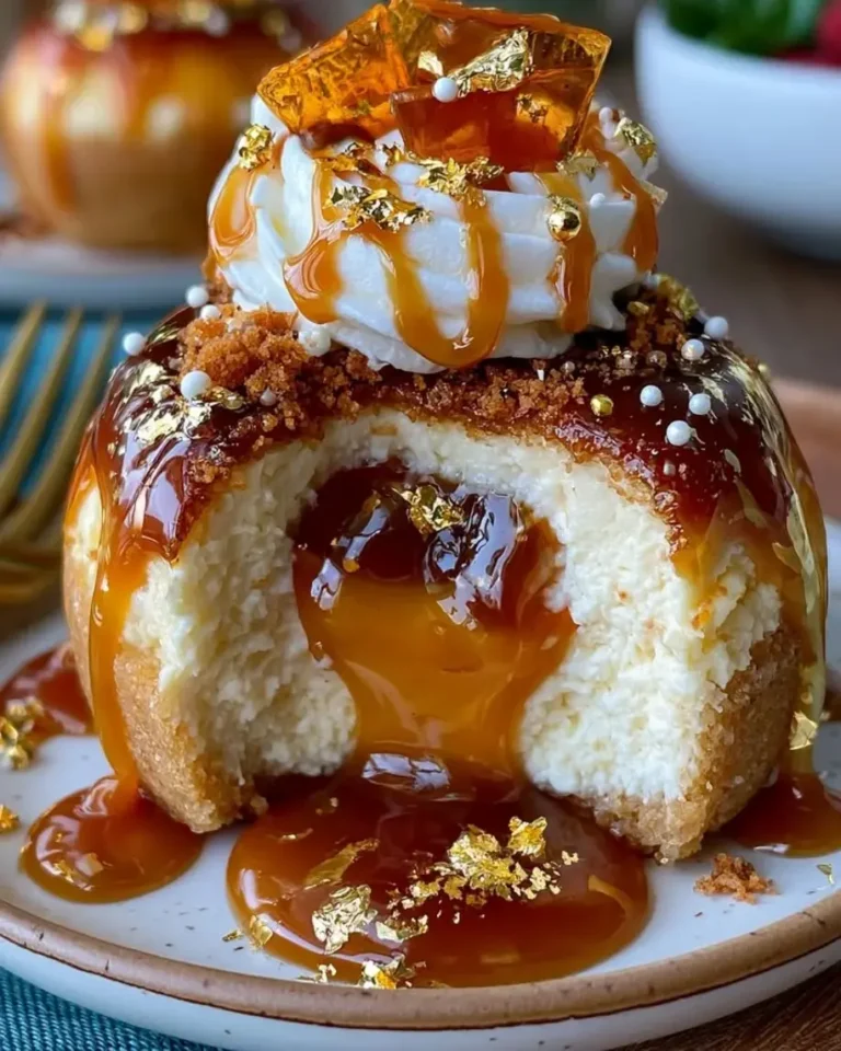 Caramel Gold Cheesecake Bombs with Molten Center