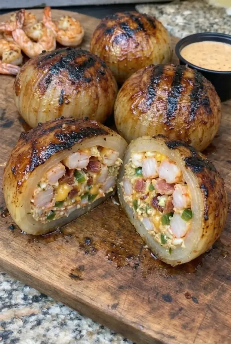 Juicy Smoky Firecracker Shrimp Stuffed Onion Bombs