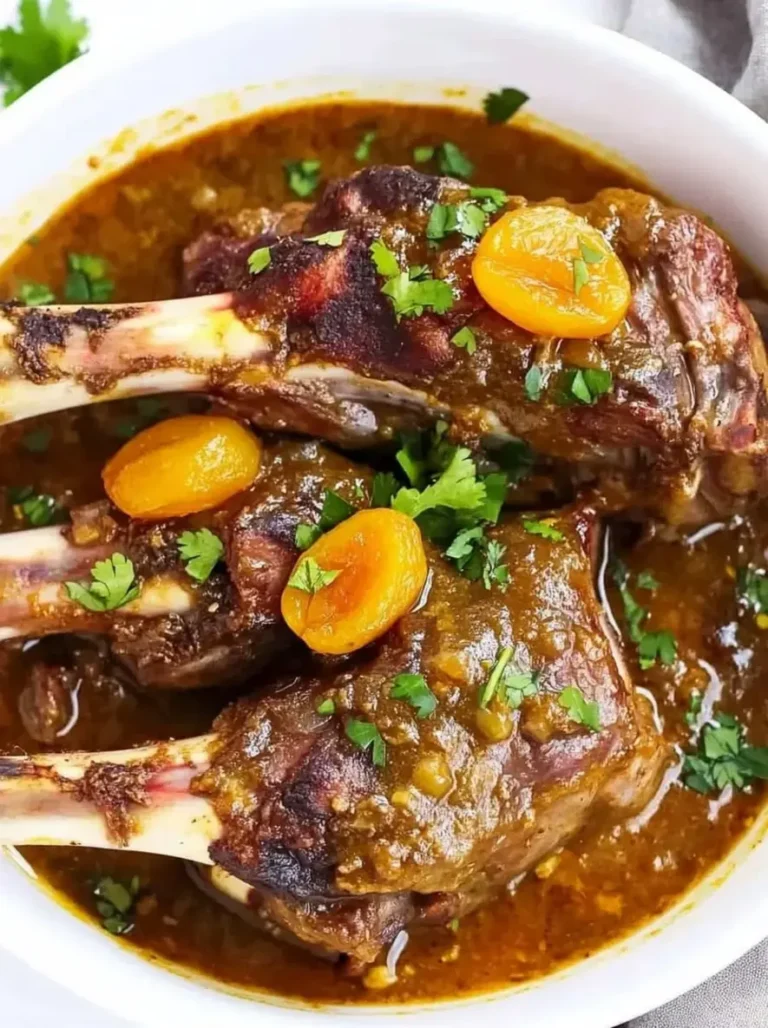 Moroccan Saffron-Braised Lamb Shanks with Sweet Apricots