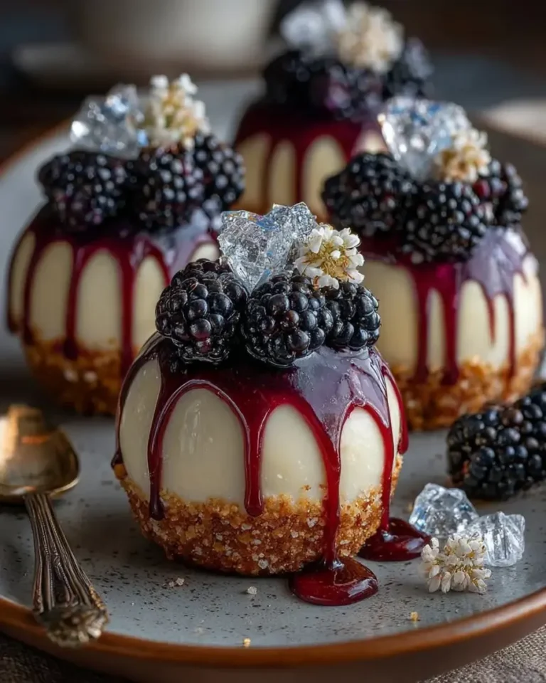 Diamond Blackberry Vanilla Cheesecake Bombs with Crystal Shell