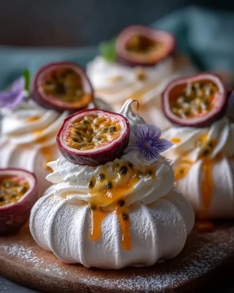 Stunning Velvet Guava Passionfruit Pavlova Nests