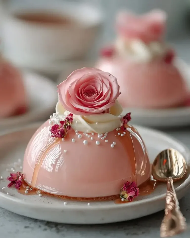 Vanilla Rose Mirror Glaze Dream Domes with Soft Cream