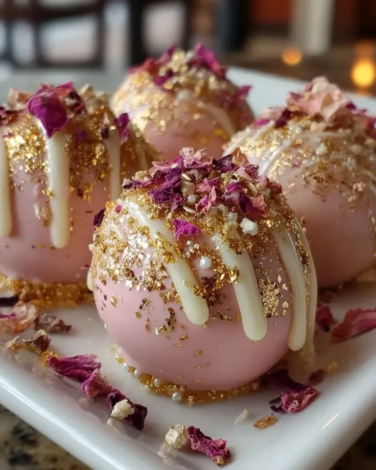 Velvet Vanilla Rose Cheesecake Bombs with Gold Glaze