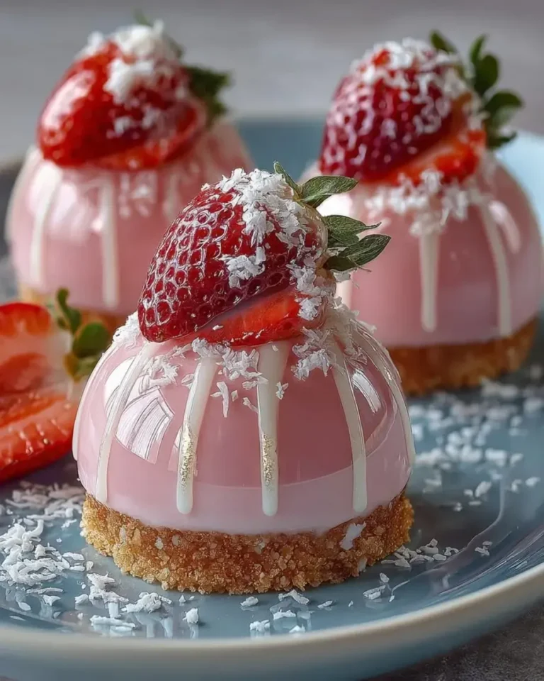Stunning Diamond Strawberry Coconut Cheesecake Domes