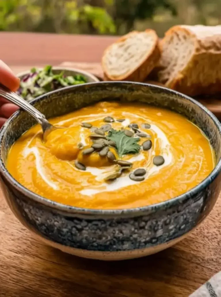 Golden Roasted Thai Pumpkin Soup with Creamy Swirl