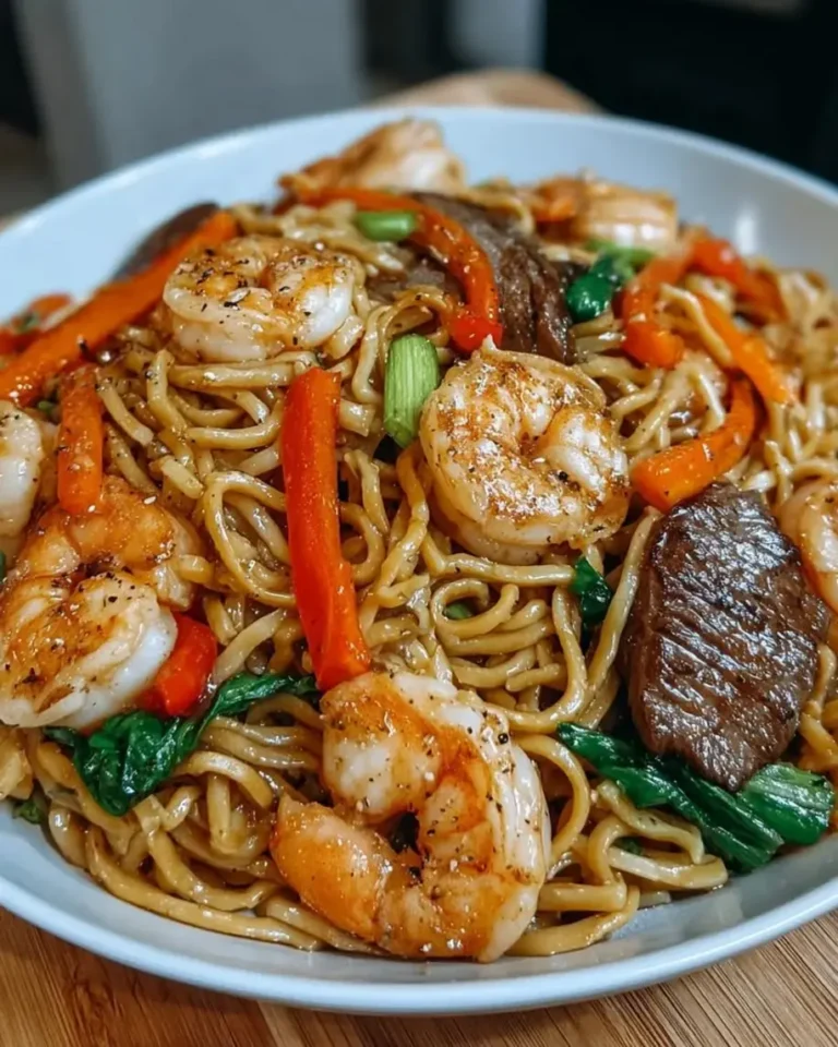 Steak & Shrimp Stir-Fry Noodles with Thick Savory Sauce