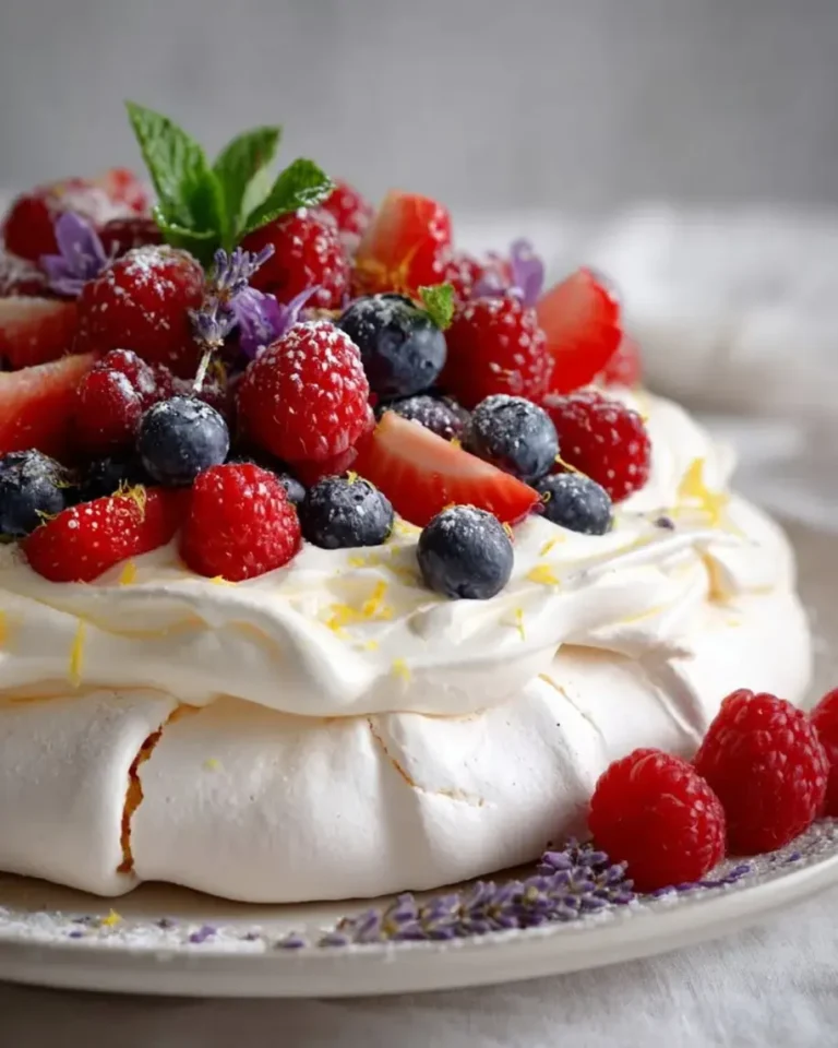 Lavender Lemon Pavlova with Mascarpone Cream & Berries