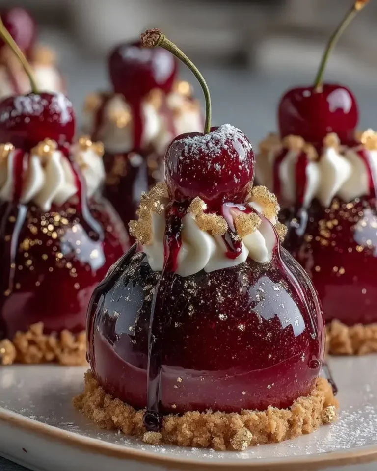 Cherry Almond Mousse Domes with Ruby Mirror Finish