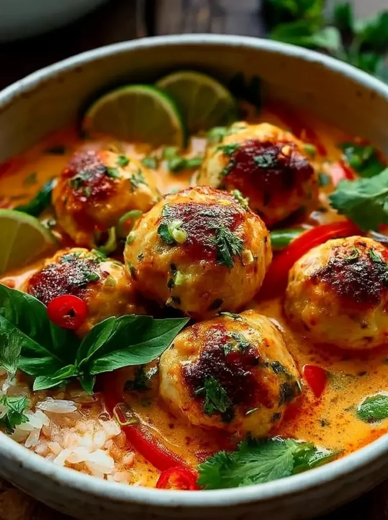 Fragrant Thai Chicken Meatballs in Creamy Red Curry