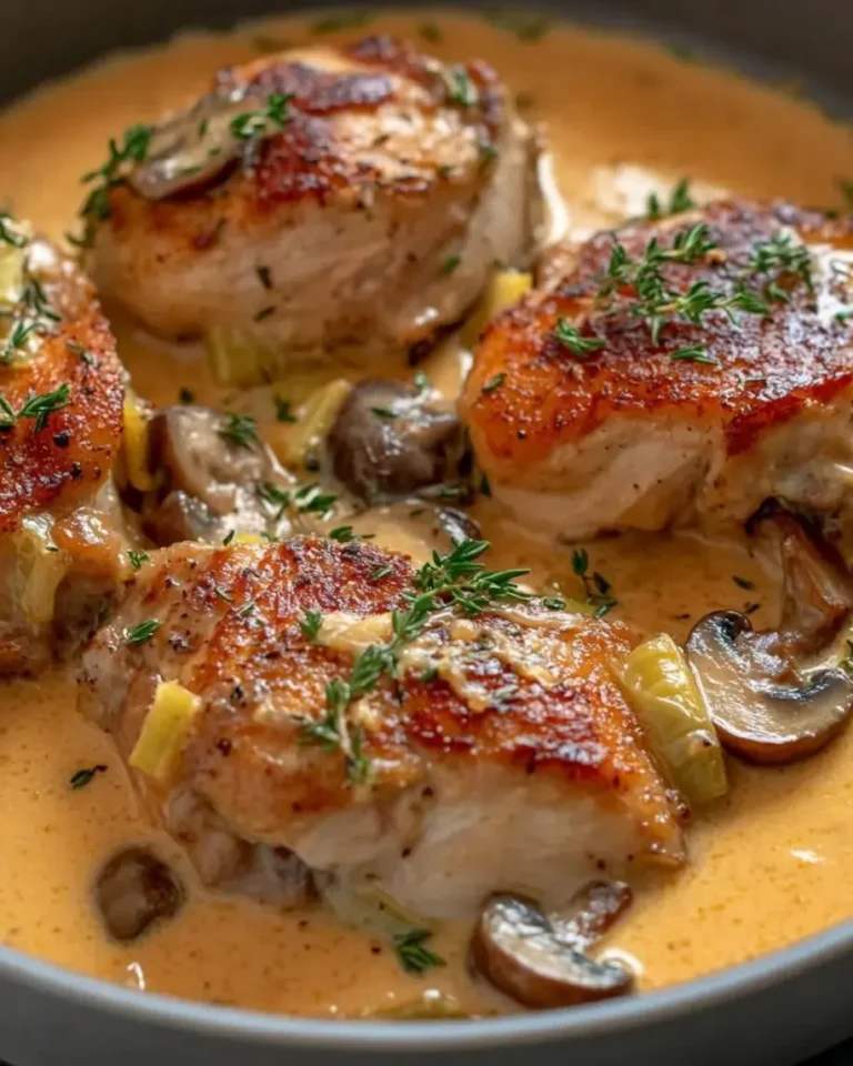 Velvety Herb Chicken with Leeks and Thyme Cream Sauce