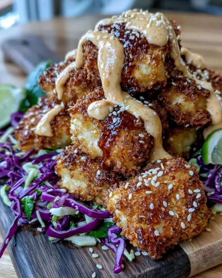 Sheet Pan Crispy Cod Bites with Garlic Sriracha Crema