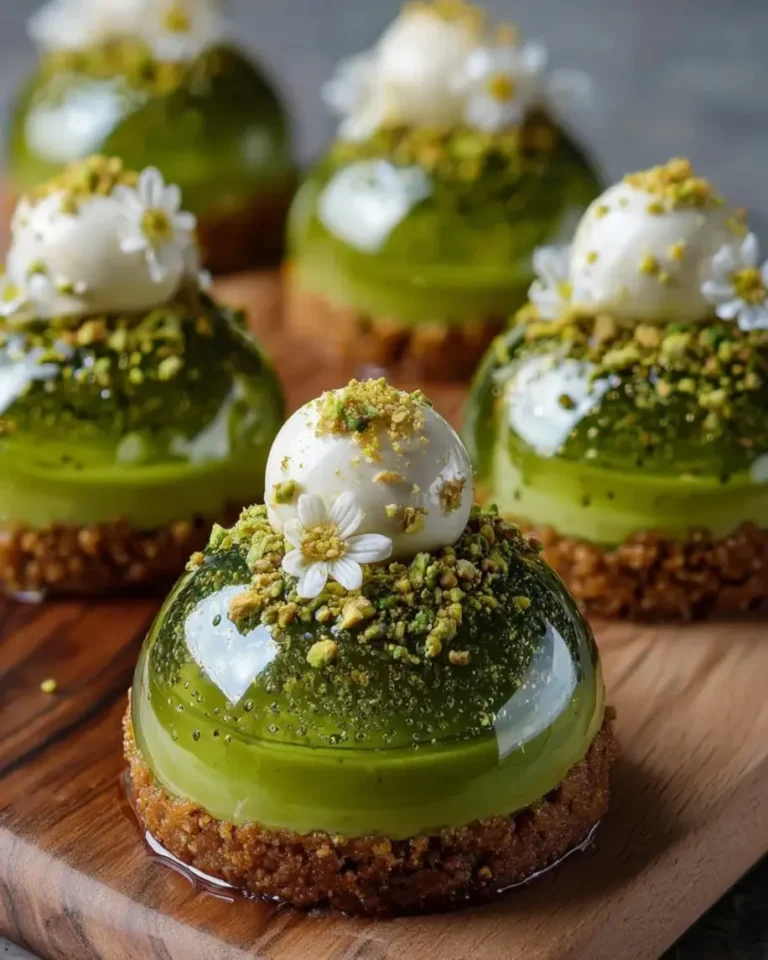 Diamond Pistachio Cheesecake Domes with Crystal Glaze